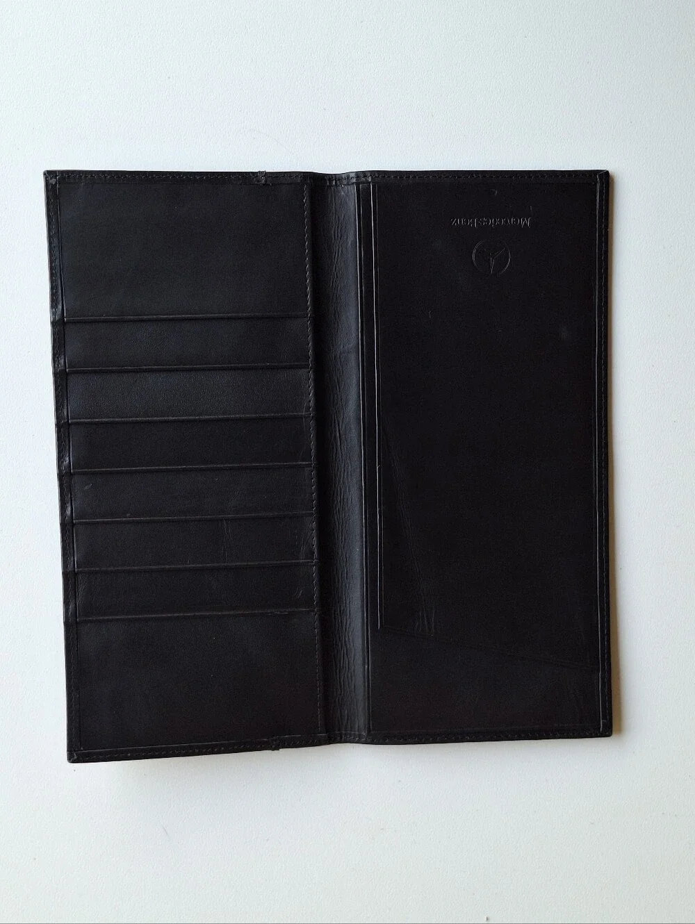 MERCEDES BENZ Leather Checkbook Cover Black Bifold Document Wallet Case 9x4.5